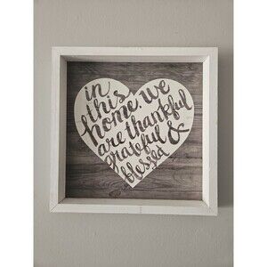 In This Home, We Are Thankful Grateful & Blessed Hanging Wall Art Gray Whitewash